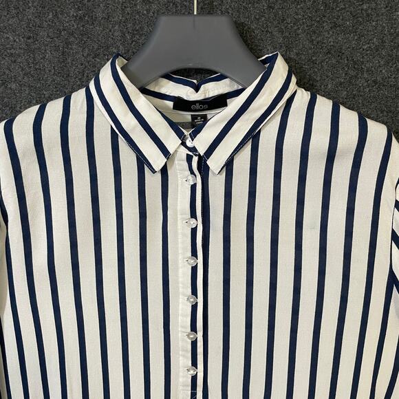 Ellos Button Up Shirt Blue White Vertical Stripe Rayon Blouse Women’s 20 Plus - Picture 8 of 14
